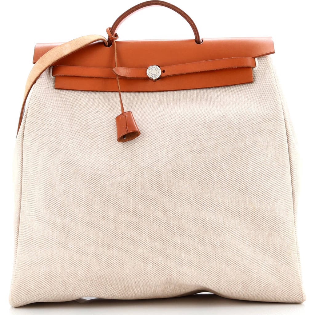 Pre-owned Hermes Hermes Herbag Toile And Leather Mm In Sand