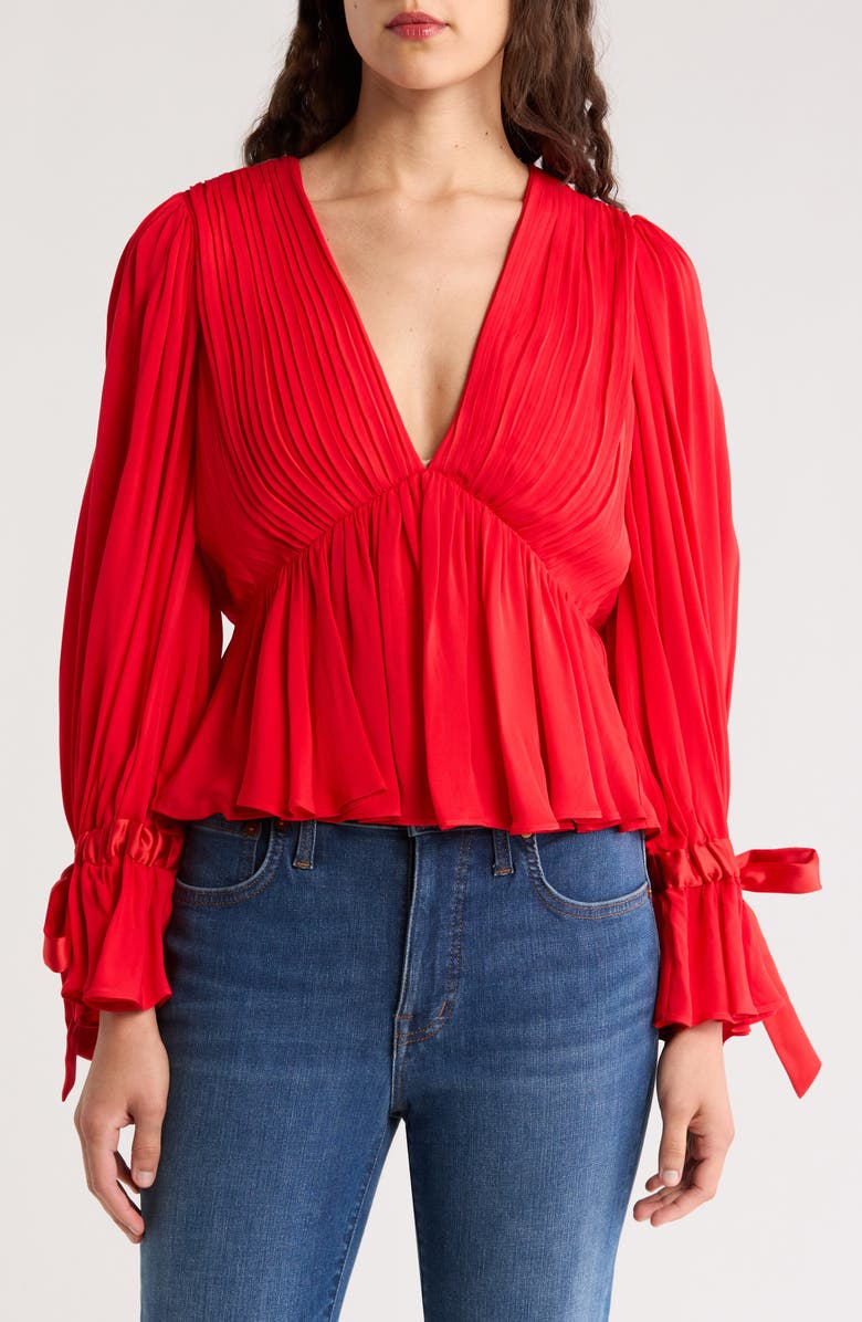 Alice + Olivia Clarissa Long Sleeve Peplum Top, Main, color,