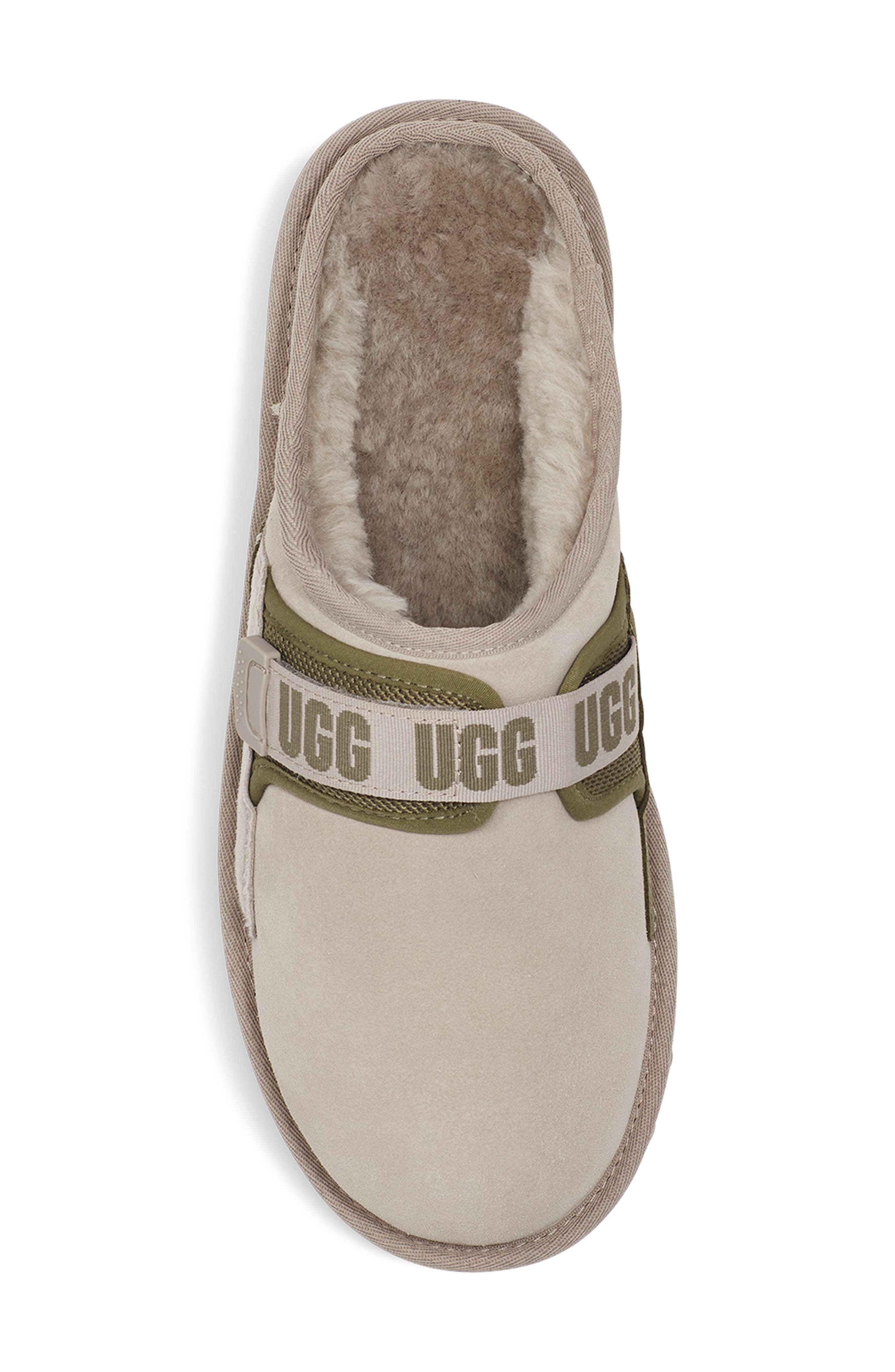 Dune Genuine Shearling Lined Slipper, Alternate, color, STRING/ MOSS GREEN