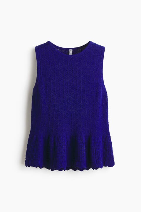 Pointelle-knit Peplum Top