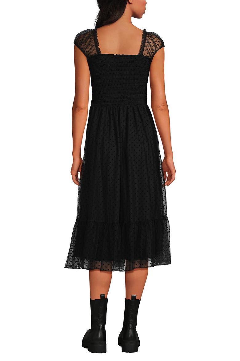 Flocked Chiffon Midi Dress, Alternate, color, Black