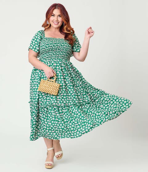 Plus Size Smocked Bodice Midi Dress
