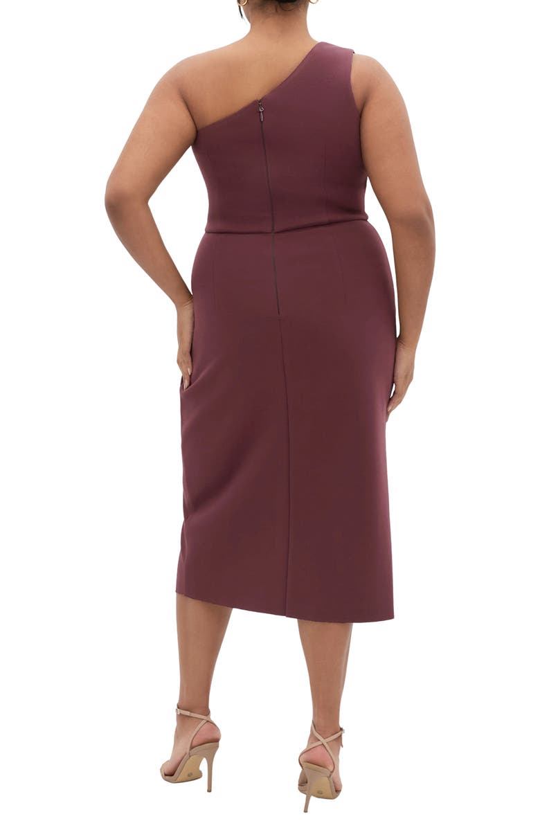 City Chic Priyanka Ruffle One-Shoulder Midi Dress, Alternate, color, Chocolate Cherry