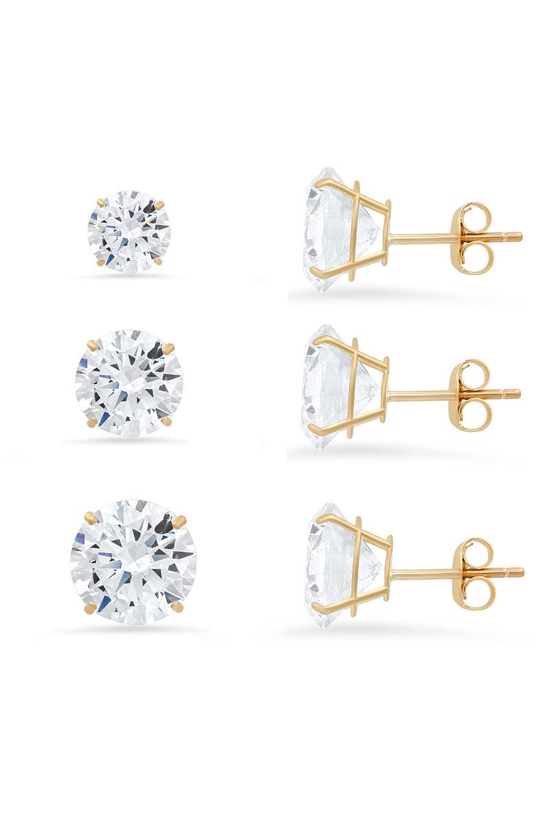 Queen Jewels Set of 3 Round Cubic Zirconia Stud Earrings, Main, color, Gold