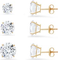 Queen Jewels Set of 3 Round Cubic Zirconia Stud Earrings
