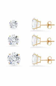 Queen Jewels Set of 3 Round Cubic Zirconia Stud Earrings