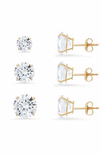 Set of 3 Round Cubic Zirconia Stud Earrings