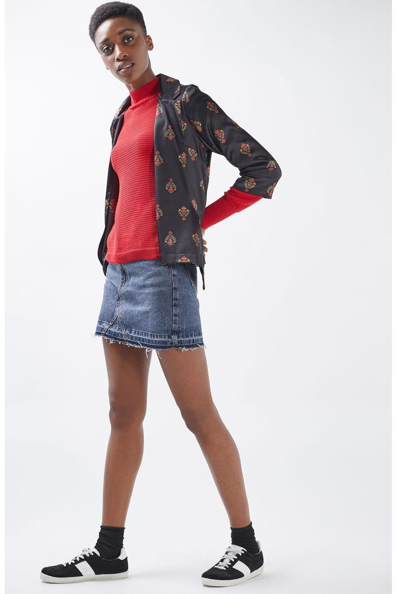 Released Hem Denim Miniskirt, Alternate, color, MID DENIM