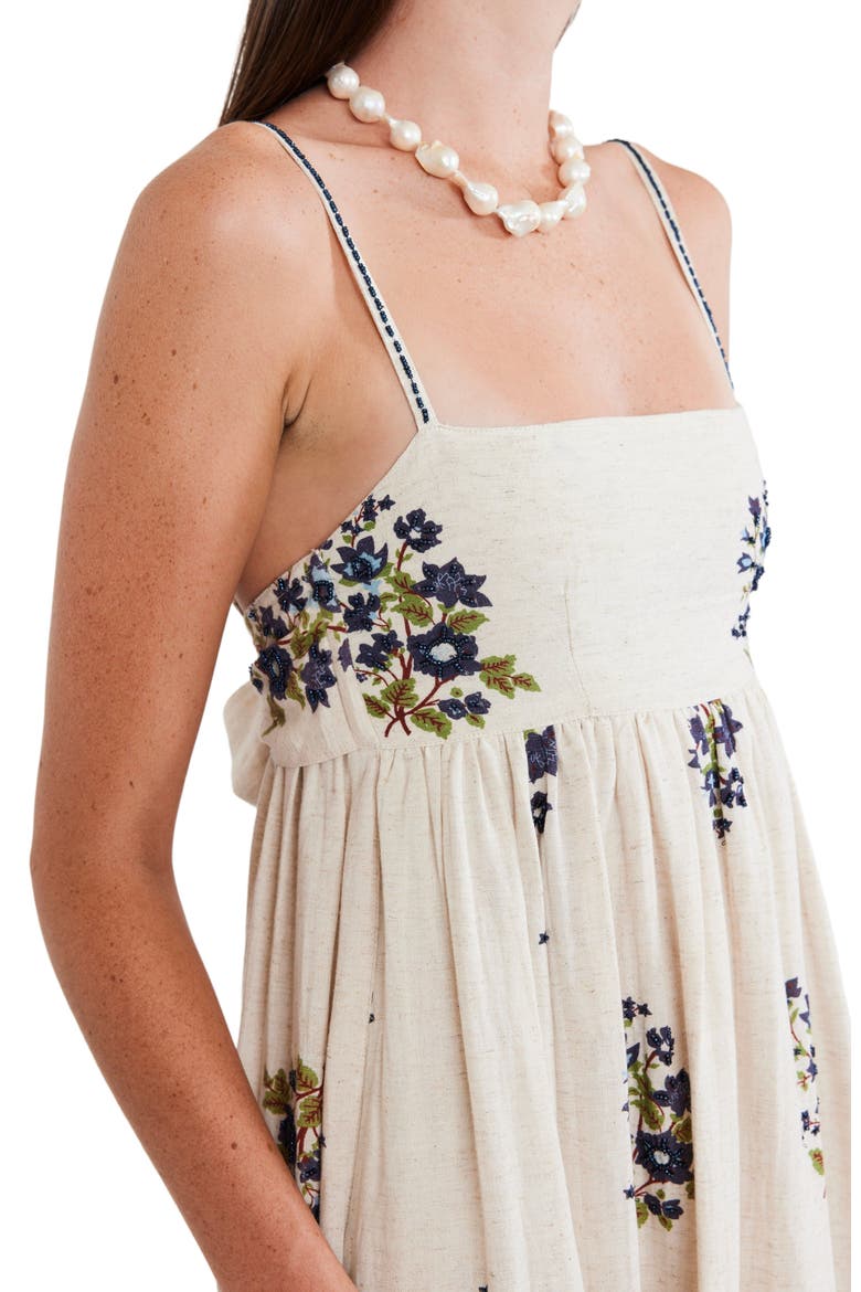 Gavin Midi Dress, Alternate, color, Oatmeal Bluesy Beaded Floral