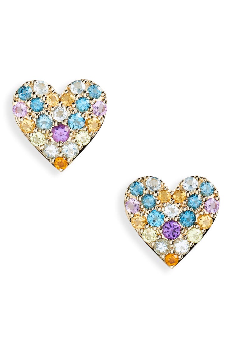 Pavé Heart Stud Earrings (Nordstrom Exclusive), Main, color, 14K YELLOW GOLD / MIX STONE