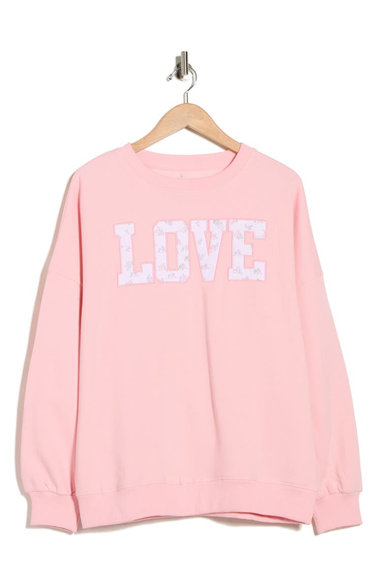 Ditsy Love Fleece Sweatshirt, Alternate, color, LIGHT PINK