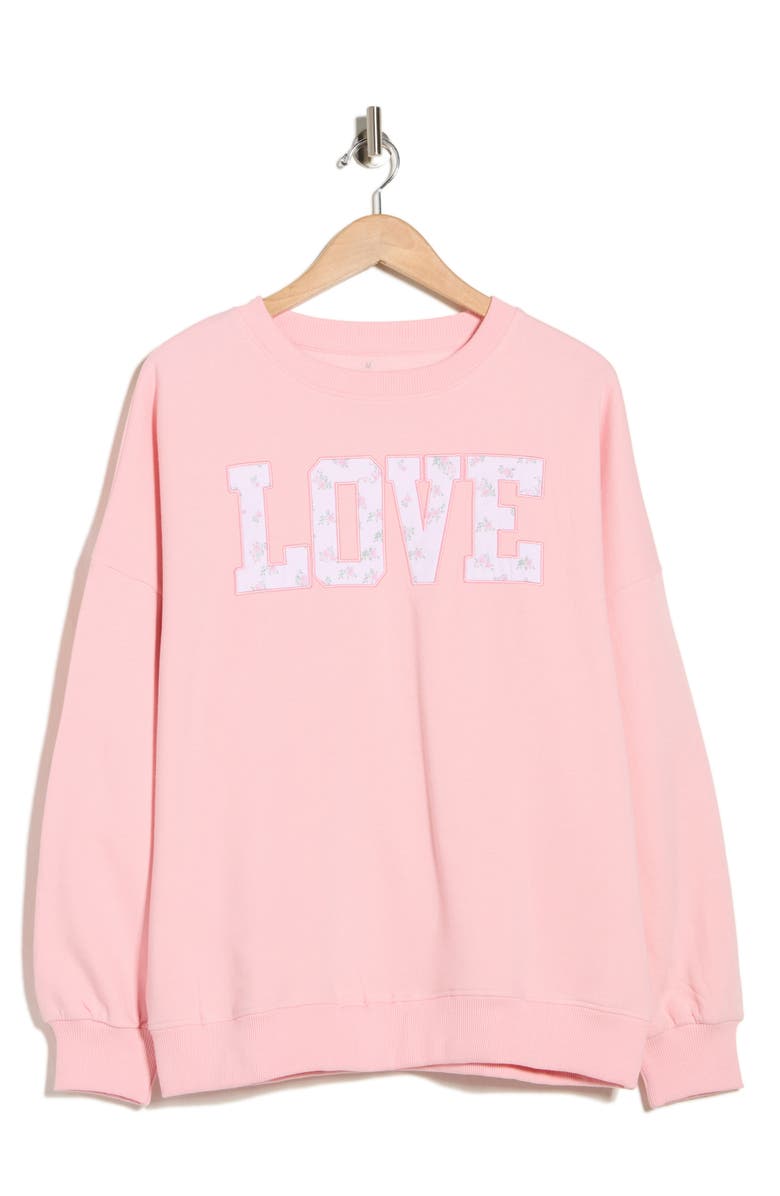 Ripple Junction Ditsy Love Fleece Sweatshirt, Alternate, color, Light Pink