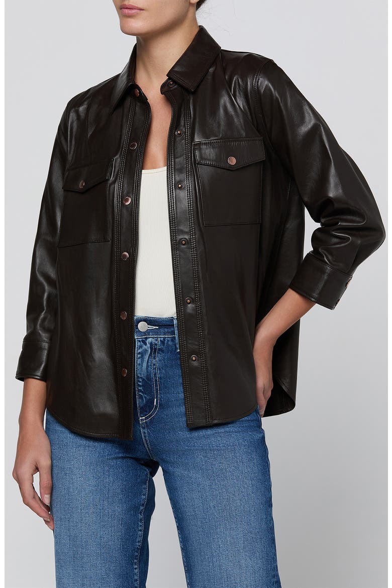 Avina Leather Shirt, Main, color, COFFEE BEAN