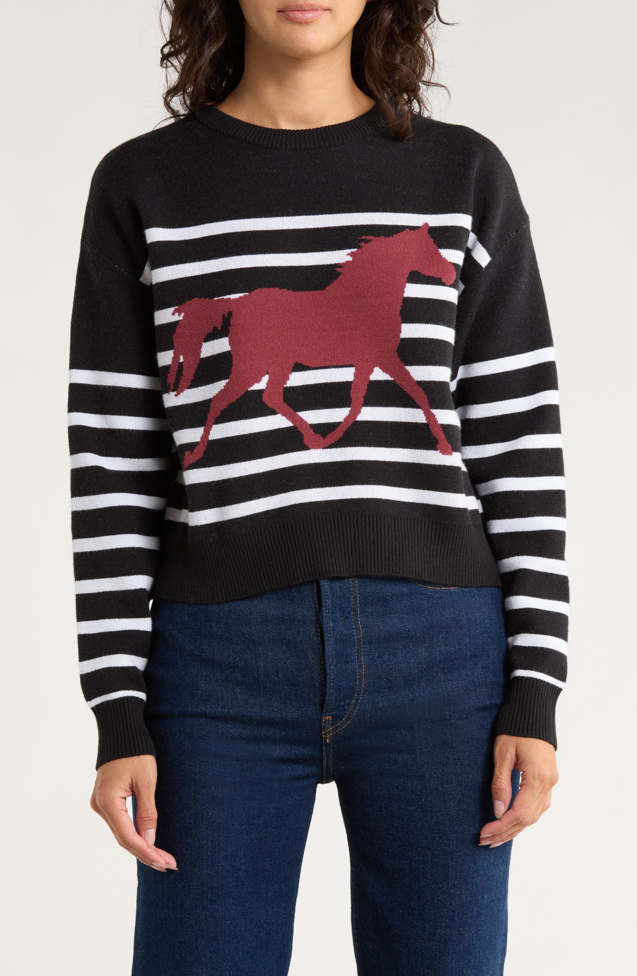 Vigoss Stripe Horse Icon Crop Sweater