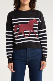 Vigoss Stripe Horse Icon Crop Sweater