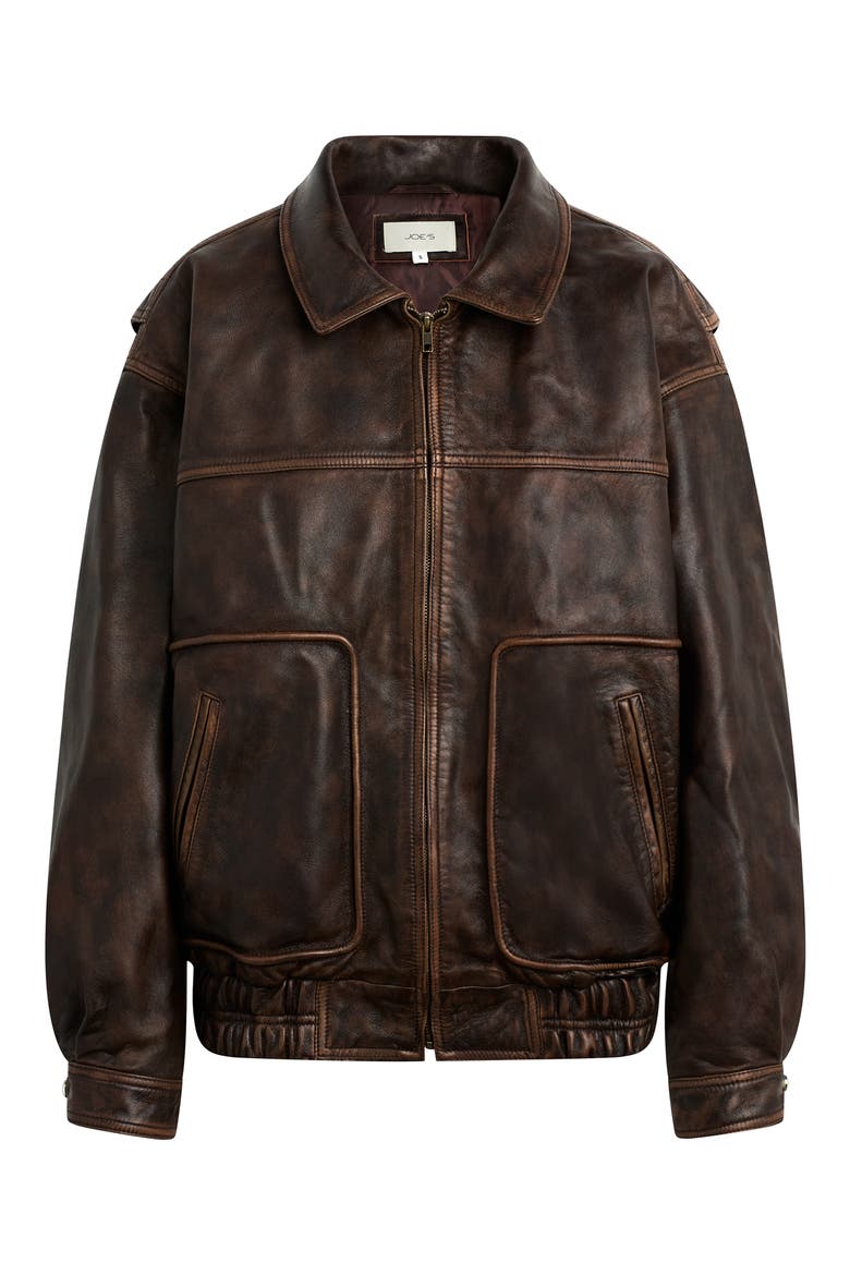The Luca Leather Bomber Jacket, Alternate, color, BROWN DISTRESSED