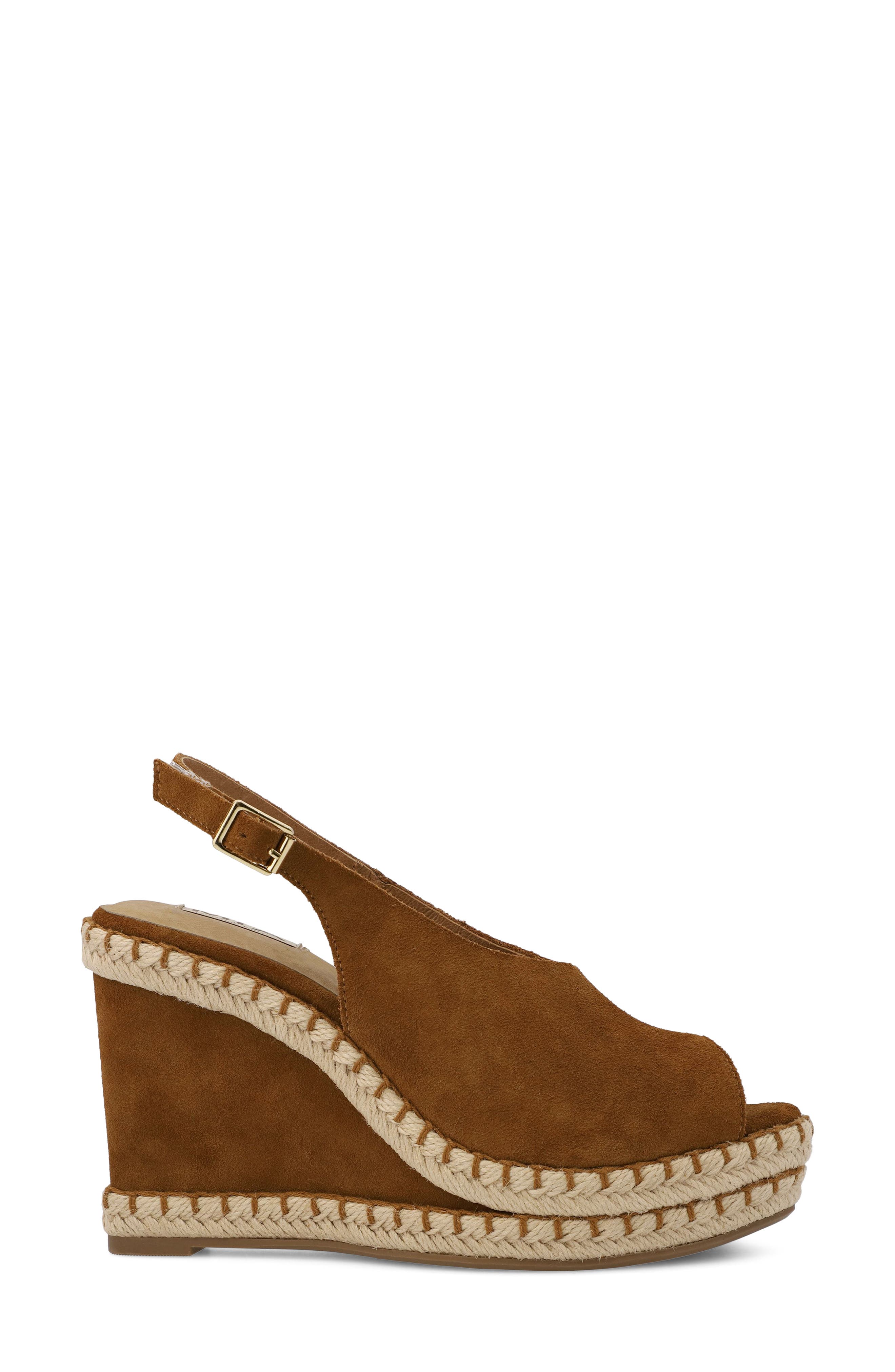 MIA Marjori Slingback Espadrille Peep Toe Platform Wedge Sandal, Alternate, color, Cognac Sue