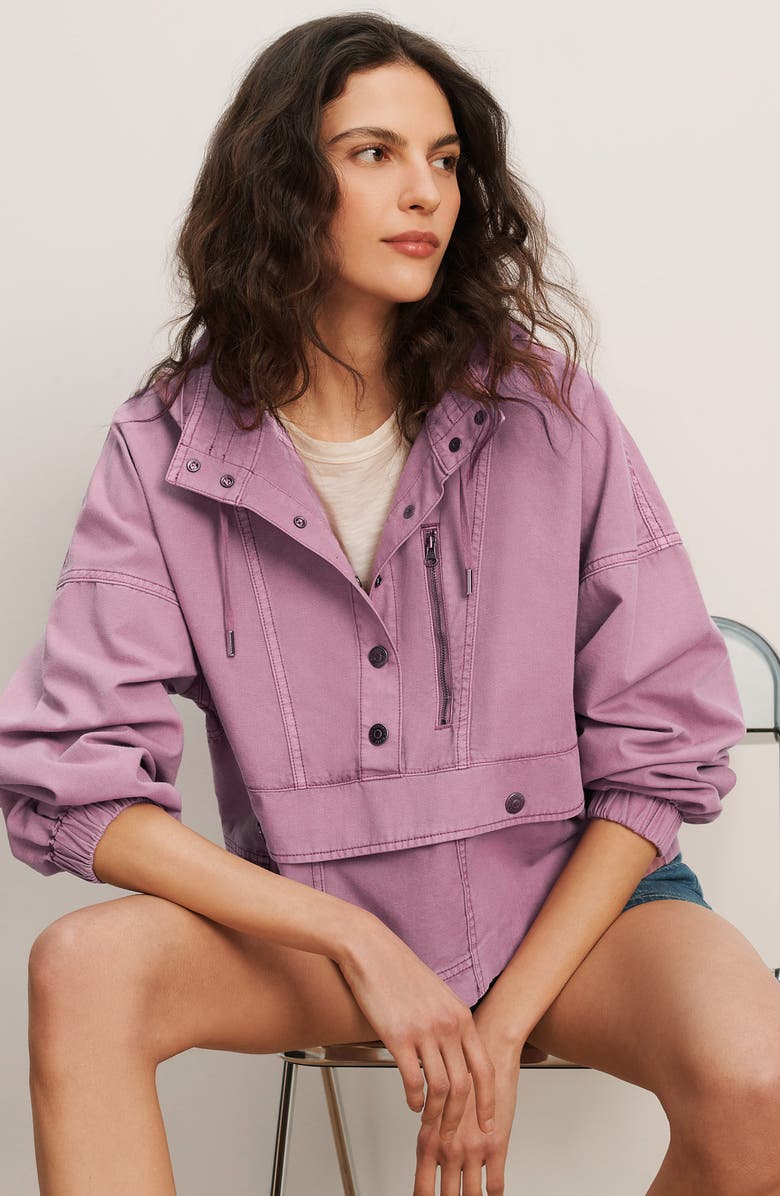 Veronica Beard Cunningham Half Snap Cotton Hoodie, Alternate, color, Orchid Haze