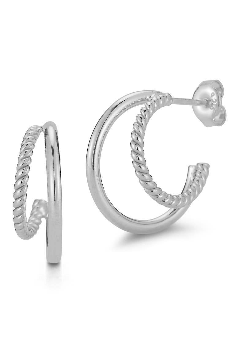 Double Hoop Earrings, Main, color, SILVER