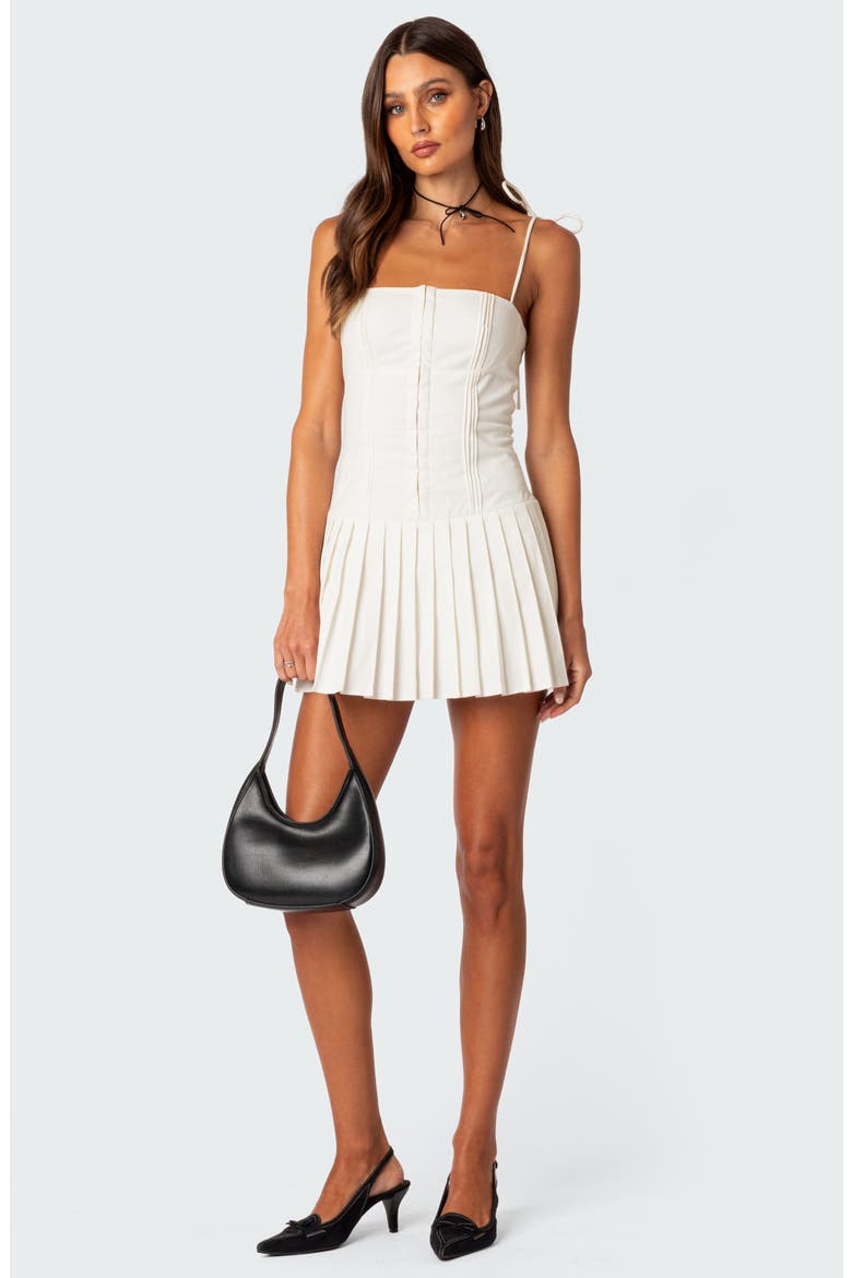 Perri Pleated Corset Minidress, Alternate, color, WHITE