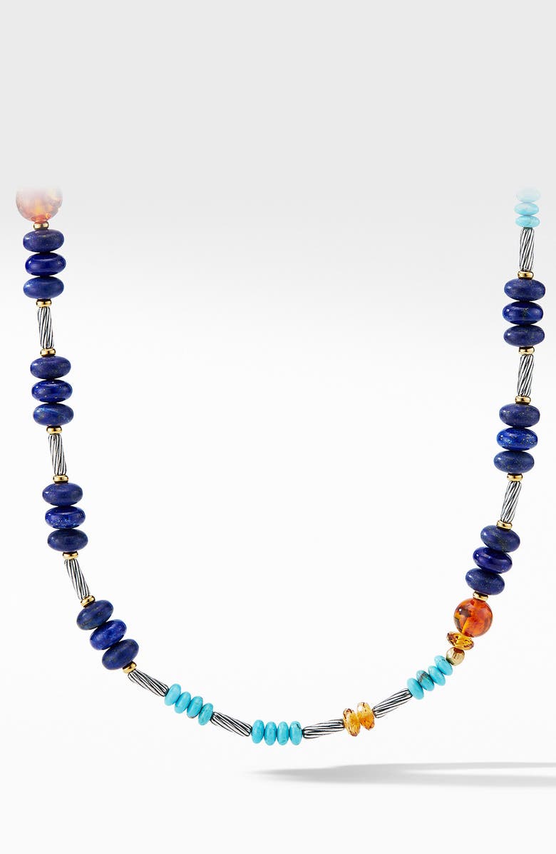 David Yurman Cable Stick Signature Bead Necklace with Lapis and 18K Yellow Gold, Main, color,