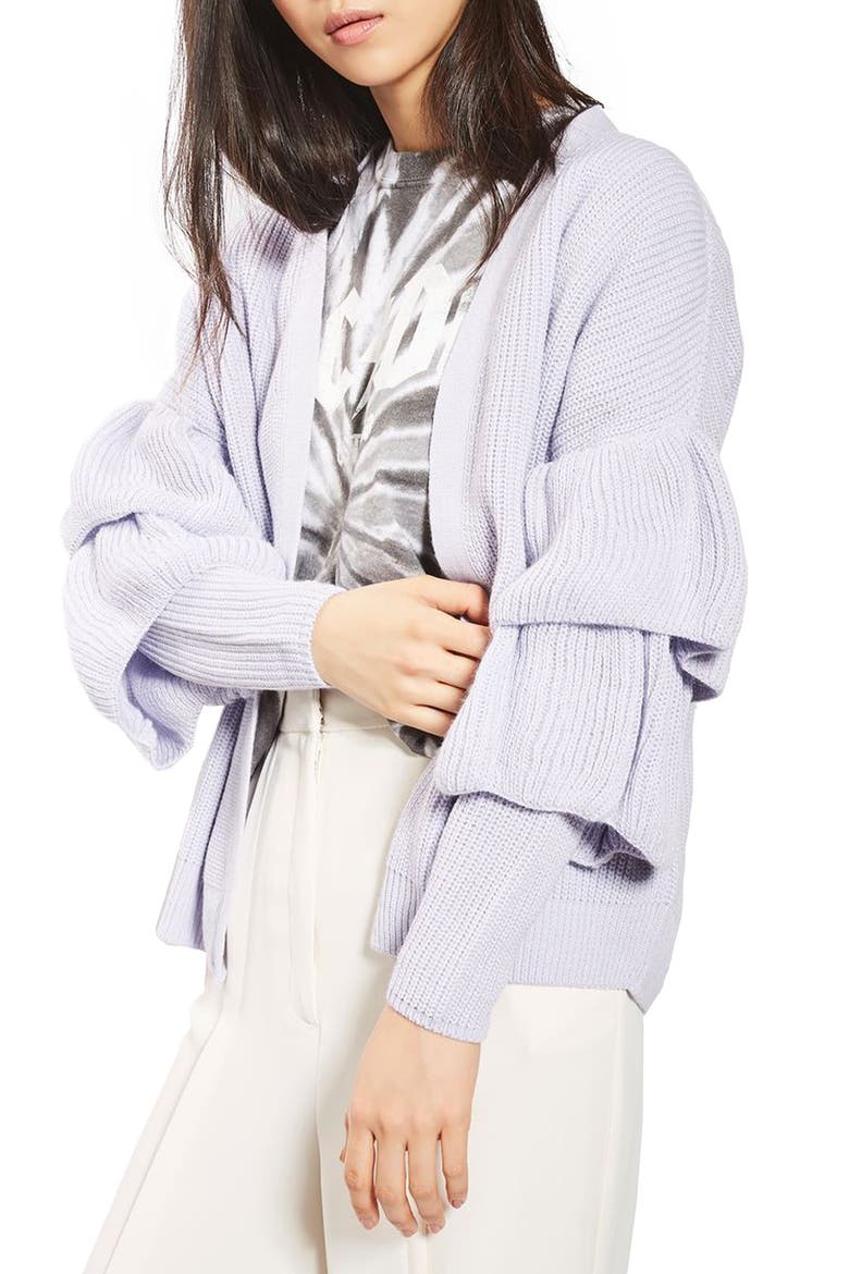Ruffle Sleeve Cardigan, Main, color, LILAC