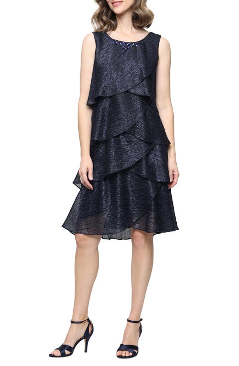 Metallic Tiered Sleeveless Dress with Jacket