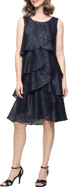 SL FASHIONS Metallic Tiered Sleeveless Dress with Jacket
