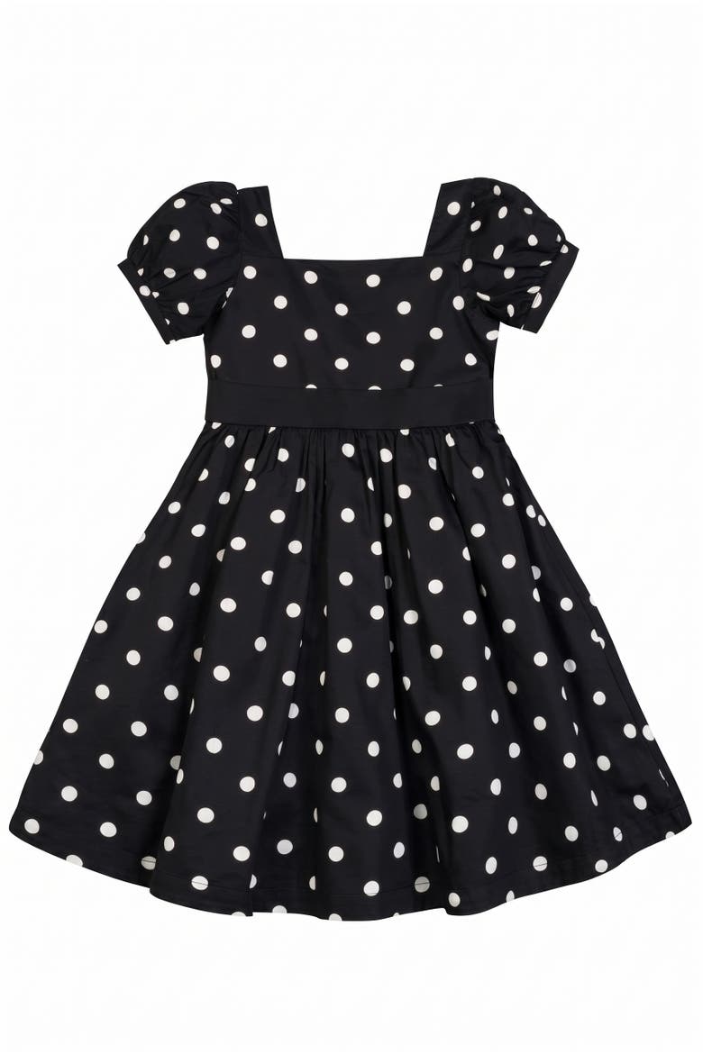 Kids' Organic Puff Sleeve Party Dress, Main, color, Black Polka Dot