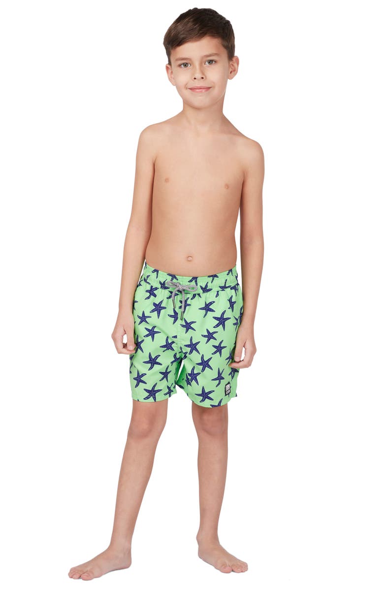 Tom & Teddy Kids' Starfish Print Swim Trunks, Alternate, color, Pale Green