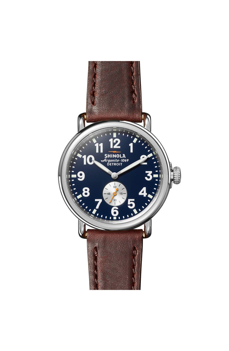 Shinola The Runwell Sub Second Leather Strap Watch, 41mm, Main, color, Midnight Blue