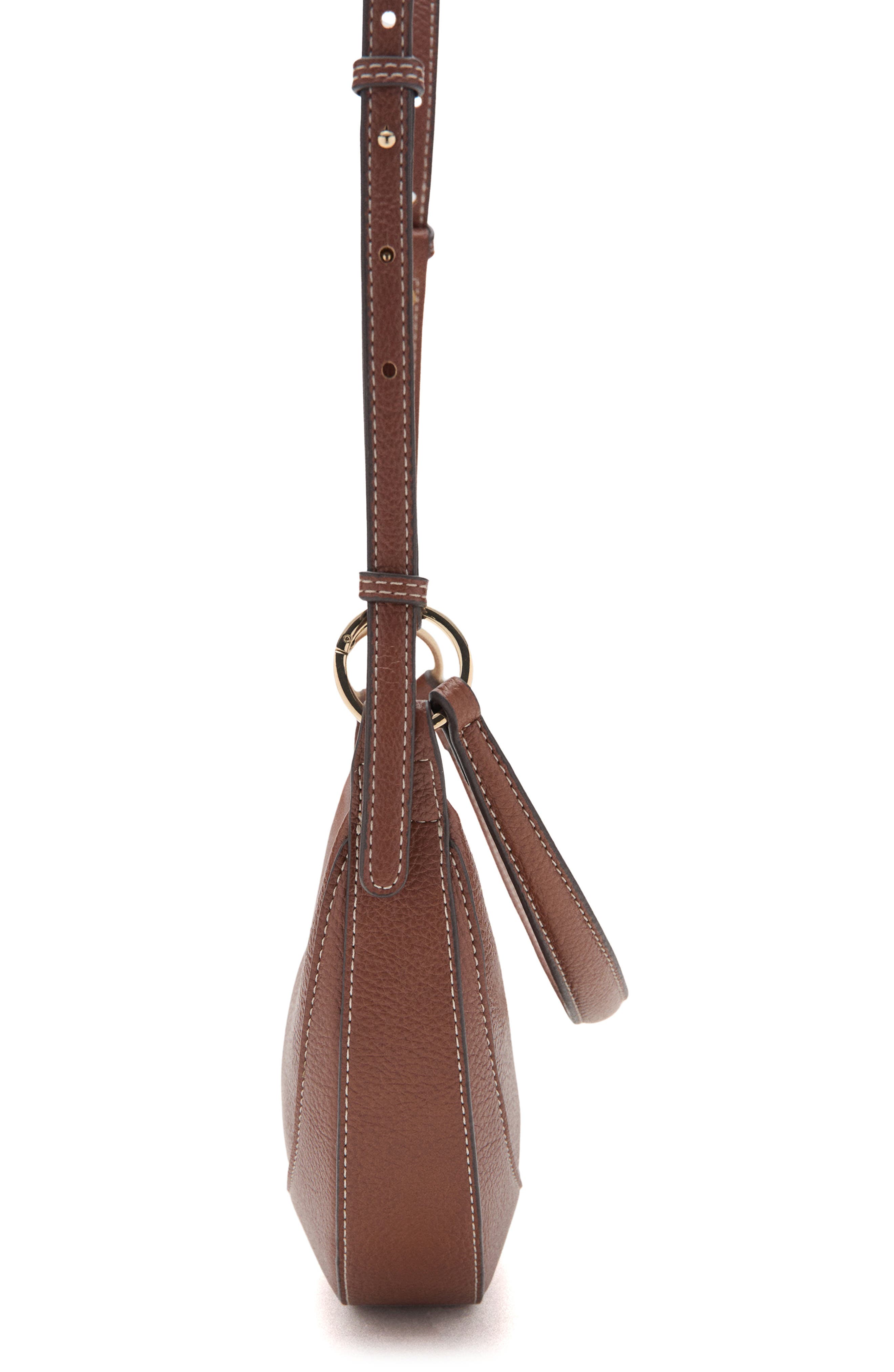 MANGO Oval Faux Leather Shoulder Bag, Alternate, color, Leather