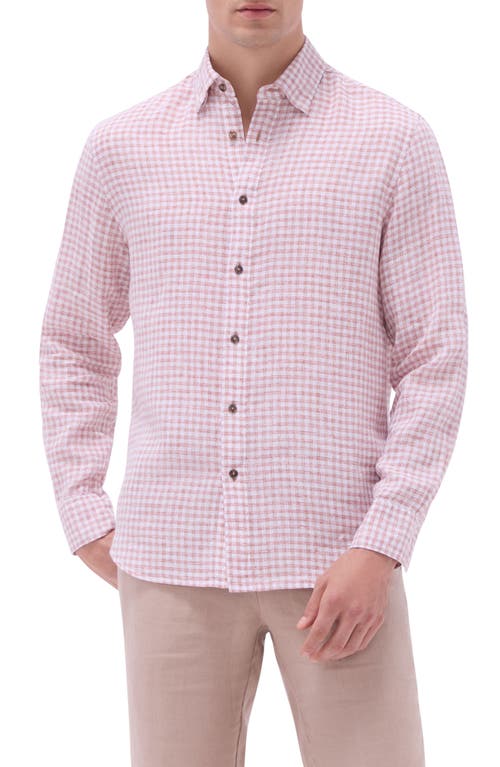 Bugatchi Julian Check Slub Linen Button-up Shirt In Brick