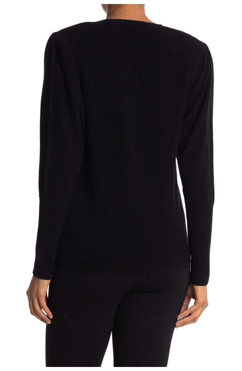 Nicole Miller V-Neck Puff Sleeve Cashmere Sweater, Alternate, color, 