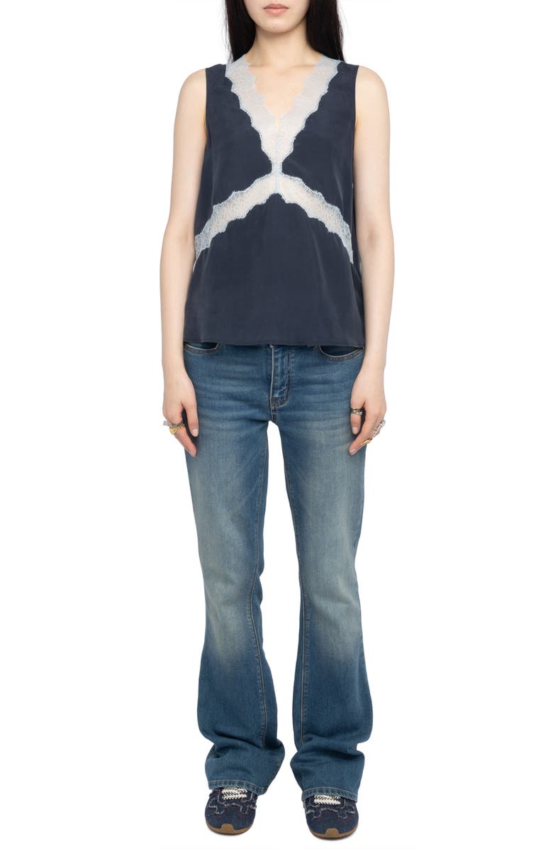 Zadig & Voltaire Tasao Silk Lace Top, Alternate, color, Encre