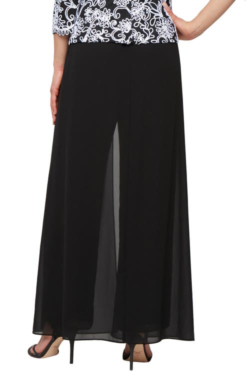 Alex Evenings Wide Leg Pants With Mesh Skirt Overlay In Black