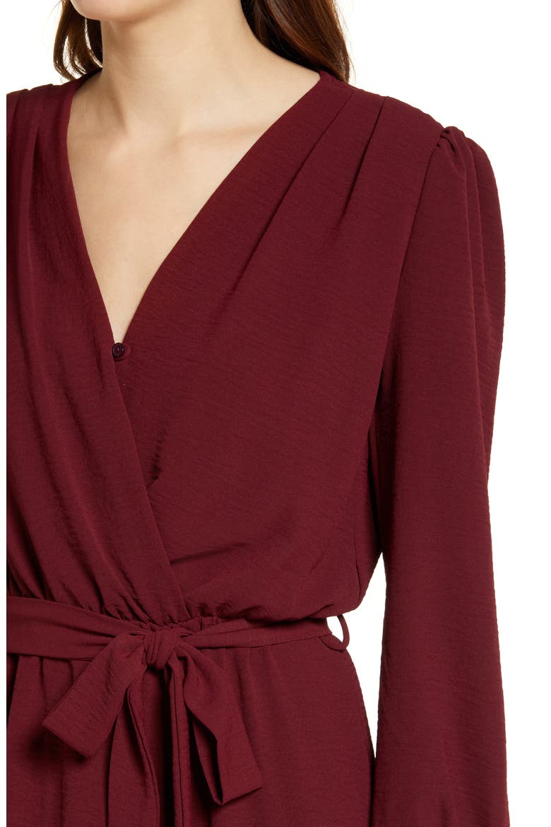 Wrap Front Long Sleeve Dress, Alternate, color, BURGUNDY
