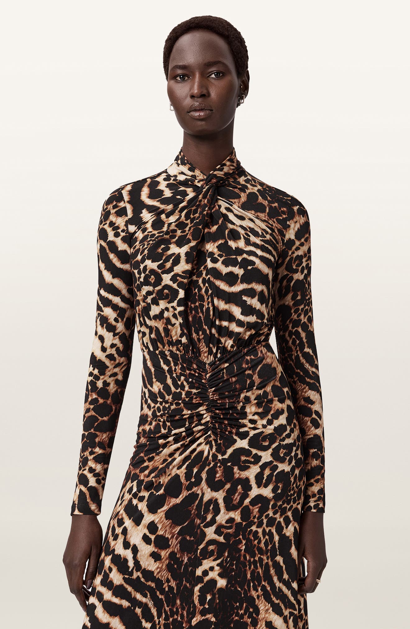 AllSaints Mina Ruched Print Long Sleeve Maxi Dress (Women) | Nordstrom
