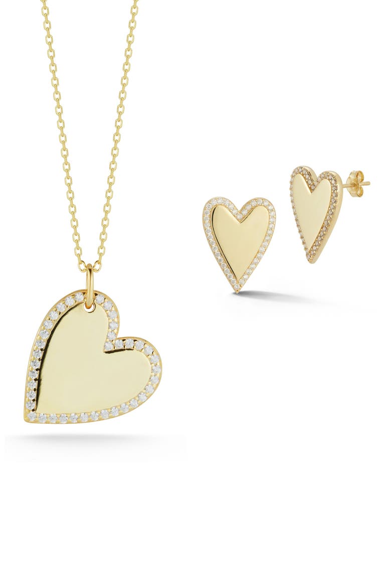 Heart Stud & Necklace Set, Main, color, GOLD