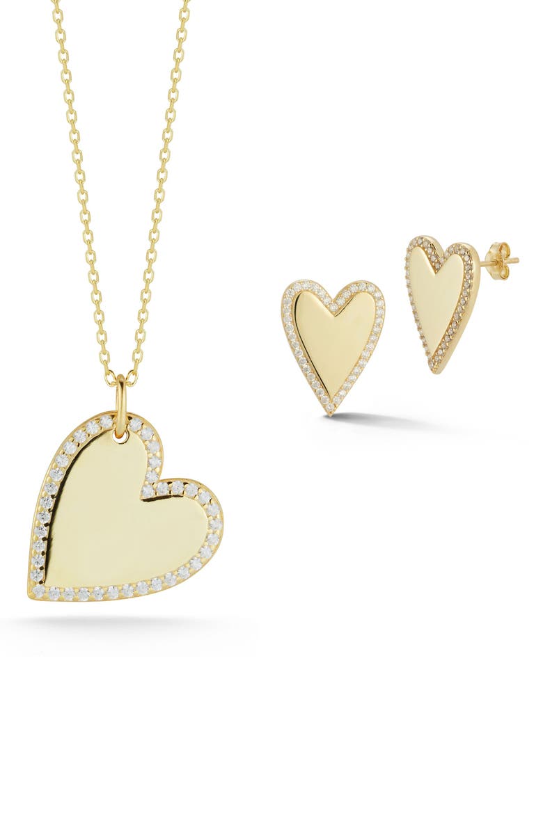 CHLOE AND MADISON Heart Stud & Necklace Set, Main, color, Gold