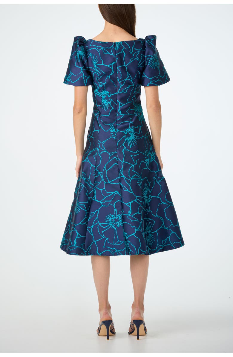 Trina Turk Valla Square Neck Jacquard Midi Dress, Alternate, color, Tidewater Teal/Ink