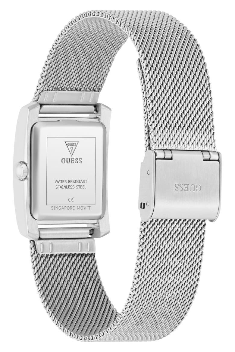 Crystal Bezel Tank Mesh Strap Watch, 17mm x 23mm, Alternate, color, WHITE/ SILVER