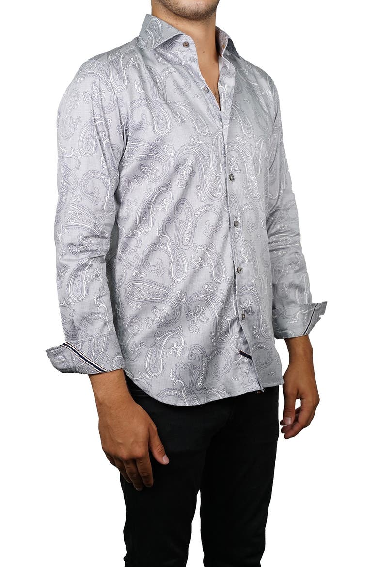 Paisley Inlay Print Long Sleeve Shirt, Alternate, color, GREY