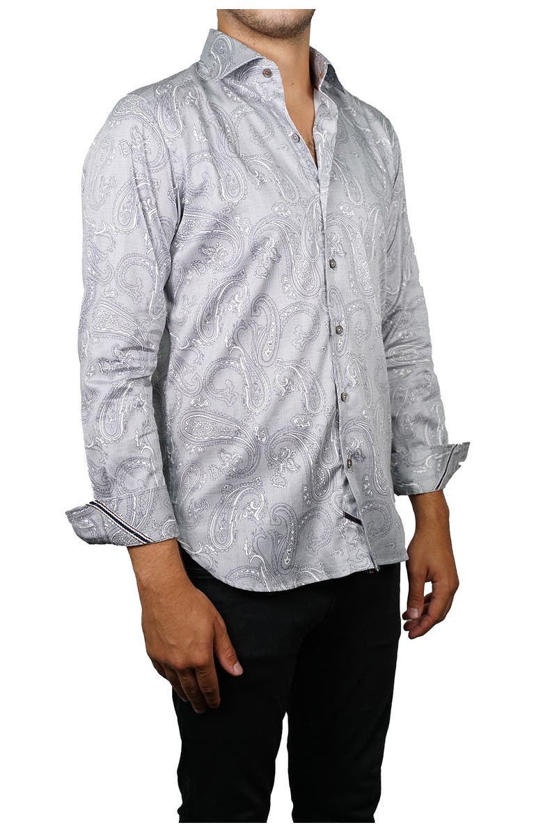 Zanella Paisley Inlay Print Long Sleeve Shirt, Alternate, color, Grey