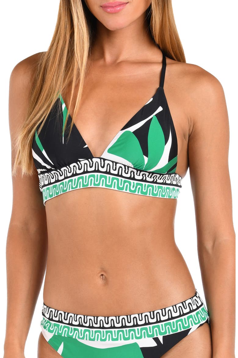 Monstera Banded Triangle Bikini Top, Main, color, GREEN MULTI