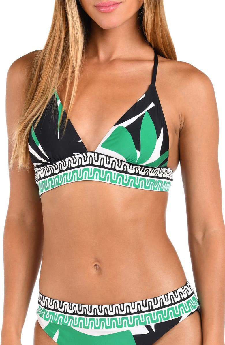 Sunshine 79 Monstera Banded Triangle Bikini Top, Main, color, Green Multi