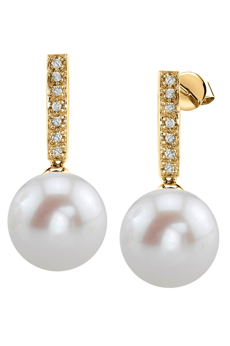 Freshwater Pearl Dangling Diamond Earrings, Main, color, Yellow Gold