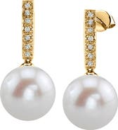 The Pearl Source Freshwater Pearl Dangling Diamond Earrings