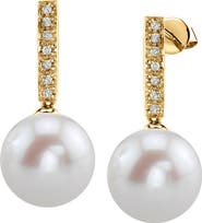 The Pearl Source Freshwater Pearl Dangling Diamond Earrings
