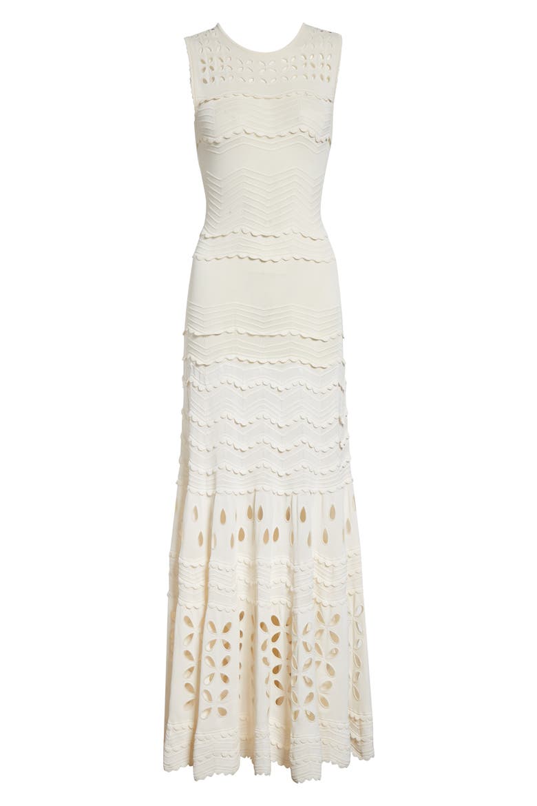 Lakshmi Eyelet Scallop Trim Midi Dress, Alternate, color, COWRIE